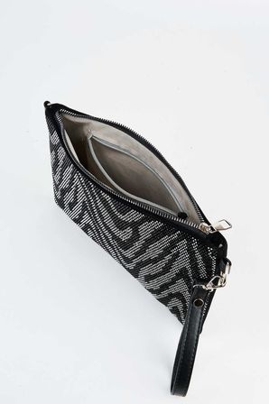 Kadın Zikzak Gümüş Taşlı Süet Bilek Askılı Ve Zincir Askılı Portföy El Ve Clutch Çanta