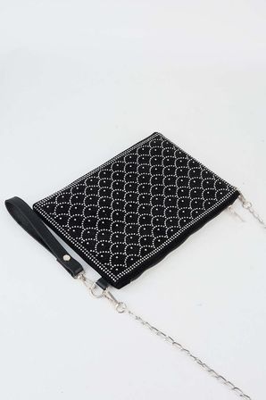 Kadın Balık Gümüş Taşlı Süet Bilek Askılı Ve Zincir Askılı Portföy El Ve Clutch Çanta