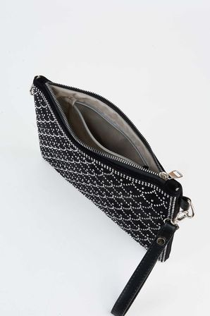 Kadın Balık Gümüş Taşlı Süet Bilek Askılı Ve Zincir Askılı Portföy El Ve Clutch Çanta