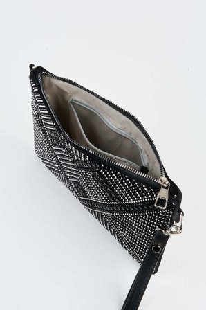 Kadın Geometrik Gümüş Taşlı Süet Bilek Askılı Ve Zincir Askılı Portföy El Ve Clutch Çanta