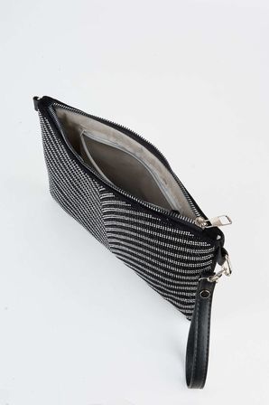 Kadın Zebra Gümüş Taşlı Süet Bilek Askılı Ve Zincir Askılı Portföy El Ve Clutch Çanta