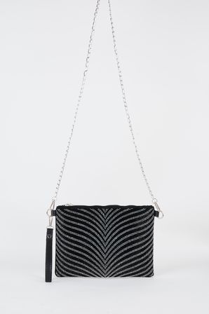 Kadın Zebra Gümüş Taşlı Süet Bilek Askılı Ve Zincir Askılı Portföy El Ve Clutch Çanta