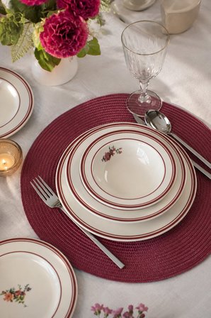 Tabak Evi Porselen Monica Maroon Yemek Takımı 6 Kişilik 24 Parça