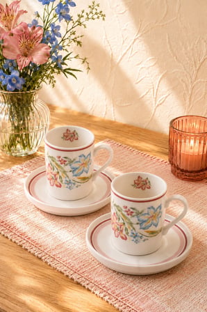 Tabak Evi Porselen Süsen Kahve Fincan Takımı 90cc 4 Parça 2 Kişilik