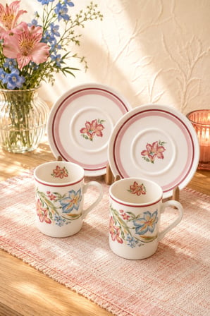 Tabak Evi Porselen Süsen Kahve Fincan Takımı 90cc 4 Parça 2 Kişilik