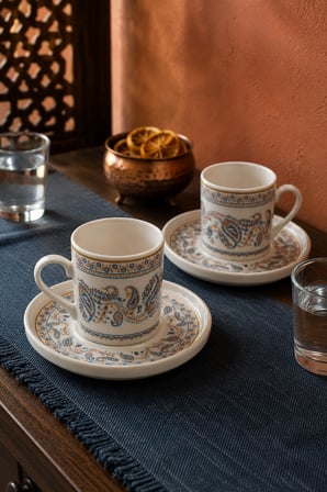 Tabak Evi Porselen Safir Kahve Fincan Takımı 90cc 4 Parça 2 Kişilik