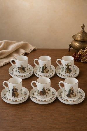 Tabak Evi Porselen Şehzade Altın Yaldızlı Kahve Fincan Takımı 80cc 12 Parça 6 Kişilik