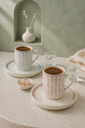 Tabak Evi Porselen Macaron Kahve Fincan Takımı 90cc 4 Parça 2 Kişilik