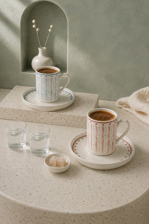 Tabak Evi Porselen Macaron Kahve Fincan Takımı 90cc 4 Parça 2 Kişilik