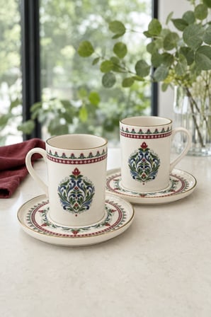 Tabak Evi Porselen Firuze Kahve Fincan Takımı 90cc 4 Parça 2 Kişilik