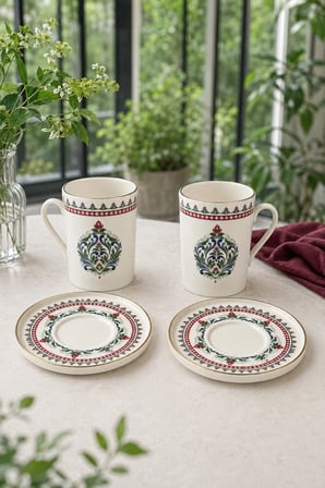 Tabak Evi Porselen Firuze Kahve Fincan Takımı 90cc 4 Parça 2 Kişilik