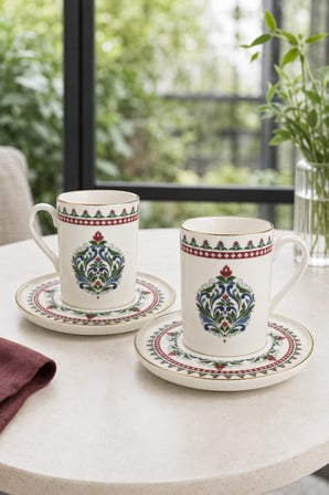 Tabak Evi Porselen Firuze Kahve Fincan Takımı 90cc 4 Parça 2 Kişilik