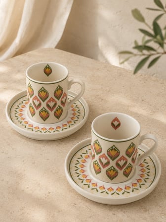 Tabak Evi Porselen Mandala Kahve Fincan Takımı 90cc 4 Parça 2 Kişilik