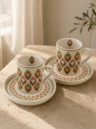 Tabak Evi Porselen Mandala Kahve Fincan Takımı 90cc 4 Parça 2 Kişilik