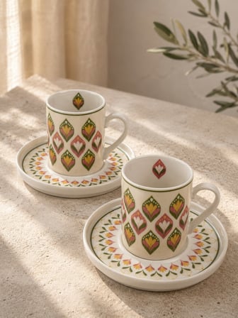 Tabak Evi Porselen Mandala Kahve Fincan Takımı 90cc 4 Parça 2 Kişilik