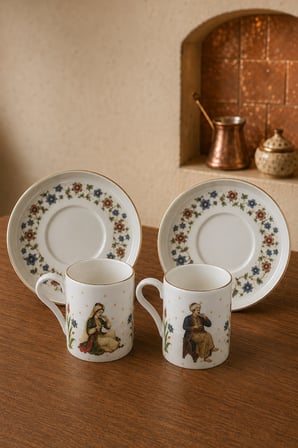 Tabak Evi Porselen Yare Altın Yaldızlı Kahve Fincanı 80cc 4 Parça 2 Kişilik