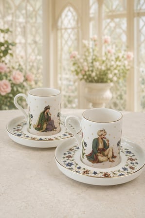 Tabak Evi Porselen Meşk Altın Yaldızlı Kahve Fincanı 80cc 4 Parça 2 Kişilik
