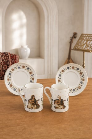 Tabak Evi Porselen Sühan Altın Yaldızlı Kahve Fincanı 80cc 4 Parça 2 Kişilik