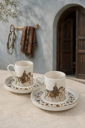Tabak Evi Porselen Asude Altın Yaldızlı Kahve Fincanı 80cc 4 Parça 2 Kişilik