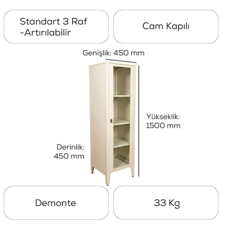 Alfafonet Ziglat Serisi Kilitli Metal Home Office Dolabı Cam Kapaklı Mat Beyaz 450x1500x450 mm