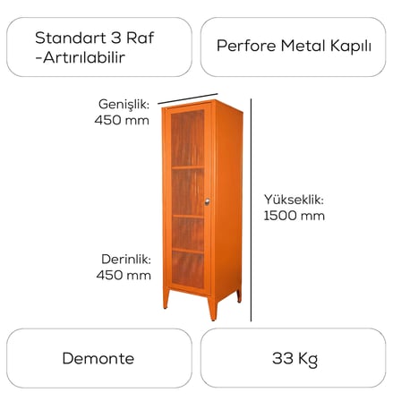 Alfafonet Ziglat Serisi Kilitli Metal Home Office Dolabı %70 Perfore Kapaklı Turuncu (RAL 2004) 450x1500x450 mm