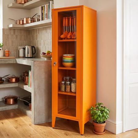 Alfafonet Ziglat Serisi Kilitli Metal Home Office Dolabı Cam Kapaklı Turuncu (RAL 2004) 450x1500x450 mm