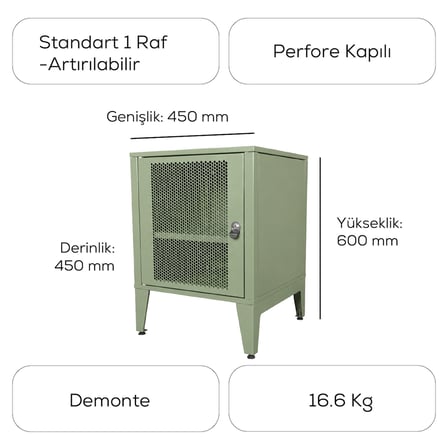 Alfafonet Ziglat Serisi Kilitli Metal Home Office Dolabı %70 Perfore Kapaklı Yeşil 450x1500x450 mm