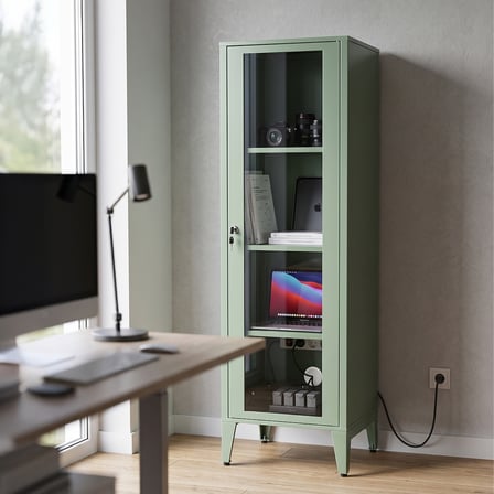 Alfafonet Ziglat Serisi Kilitli Metal Home Office Dolabı Cam Kapaklı Yeşil 450x1500x450 mm