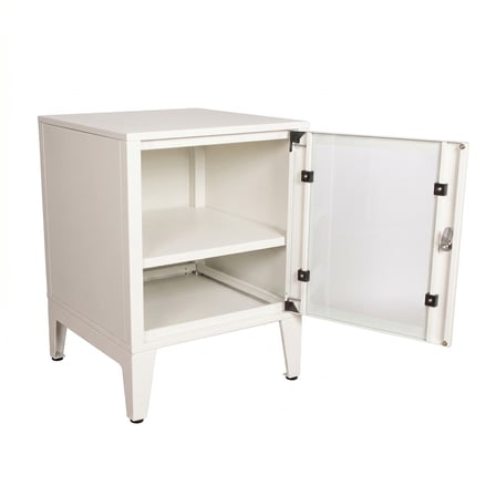 Lande Ziglat Serisi Kilitli Metal Home Office Dolabı Cam Kapaklı Mat Beyaz (RAL 9003) 450x450x450 mm