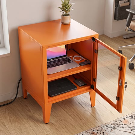Alfafonet Ziglat Serisi Kilitli Metal Home Office Dolabı Cam Kapaklı Turuncu 450x600x450 mm