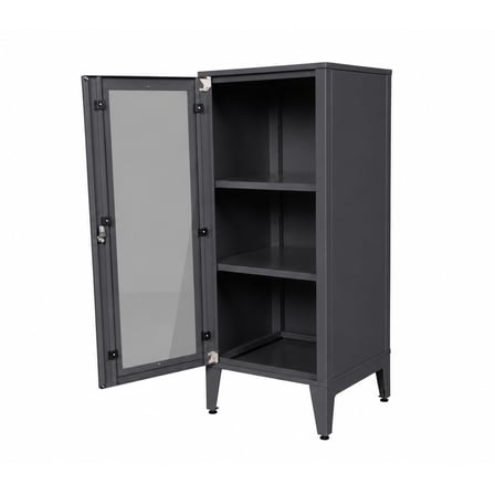 Alfafonet Ziglat Serisi Kilitli Metal Home Office Dolabı Cam Kapaklı Antrasit Gri 450x1050x450 mm