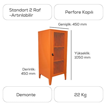 Alfafonet Ziglat Serisi Kilitli Metal Home Office Dolabı %70 Perfore Kapaklı Turuncu 450x1050x450 mm