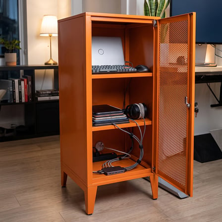 Alfafonet Ziglat Serisi Kilitli Metal Home Office Dolabı %70 Perfore Kapaklı Turuncu 450x1050x450 mm