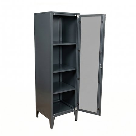 Alfafonet Ziglat Serisi Kilitli Metal Home Office Dolabı Cam Kapaklı Antrasit Gri 450x1500x450 mm