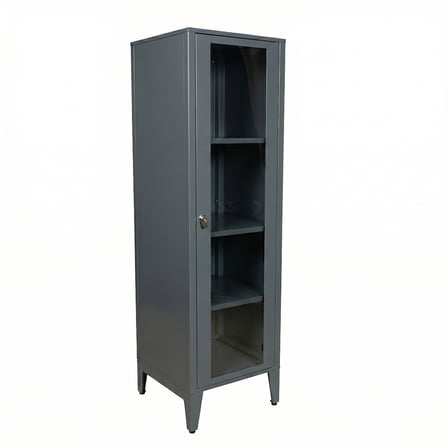 Alfafonet Ziglat Serisi Kilitli Metal Home Office Dolabı Cam Kapaklı Antrasit Gri 450x1500x450 mm
