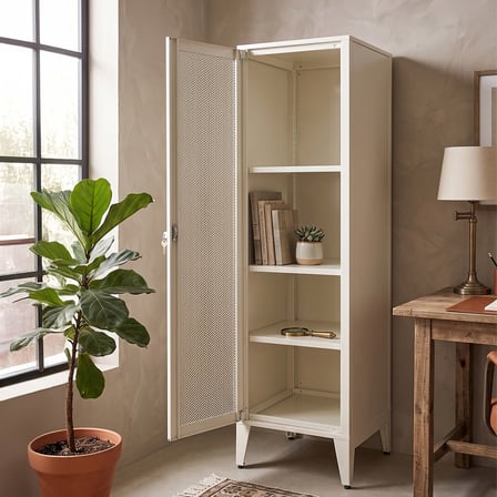 Alfafonet Ziglat Serisi Kilitli Metal Home Office Dolabı %70 Perfore Kapaklı Mat Beyaz 450x1500x450 mm