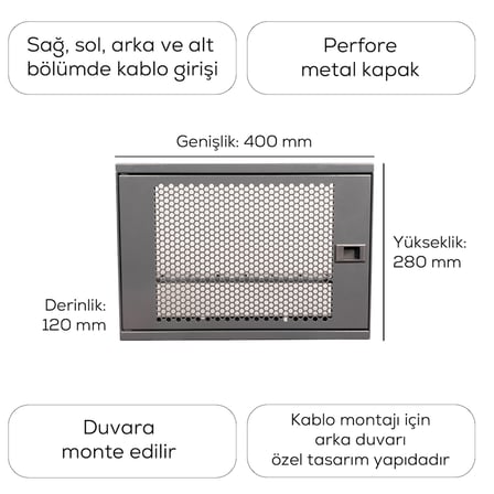 Alfafonet WiFi Box 400 Duvar Tipi WiFi ve Modem Kutusu 400x120x280 mm Antrasit Gri | Siyah Temperli Cam Kapak | Montajlı