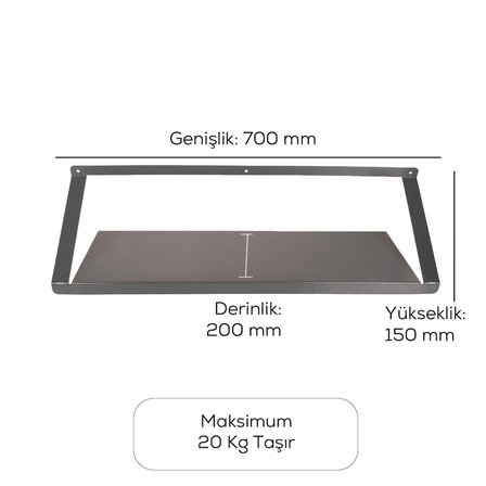 Alfafonet Ziglat 150 Endüstriyel Duvar Tipi Raf 700x200x150 mm Antrasit Gri | 20 kg Taşıma Kapasiteli |