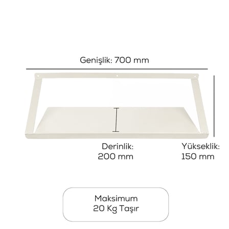 Alfafonet Ziglat 150 Endüstriyel Duvar Tipi Raf 700x200x150 mm Mat Beyaz | 20 kg Taşıma Kapasiteli |