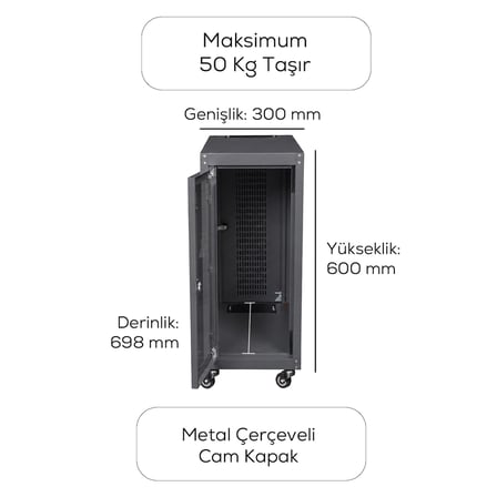 Alfafonet Ziglat IP20 Montajlı Keson Kabin Antrasit Gri | Cam Kapaklı | Tekerlekli