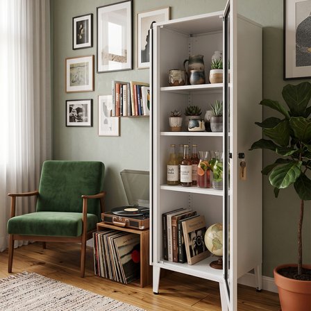 Alfafonet 450x1390x450mm Cam Kapaklı Kilitli Çelik Gövdeli Ofis ve Home Office Dolabı Beyaz(RAL 9003)
