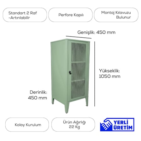 Alfahome Ziglat 1110 Serisi Perfore Kapaklı Orta Boy Kilitli Metal Dolap