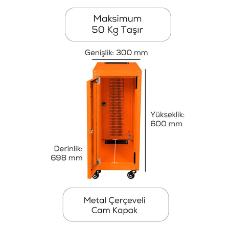 Alfafonet Ziglat 600 Serisi IP20 Montajlı Keson Kabin Turuncu | Cam Kapaklı | Tekerlekli