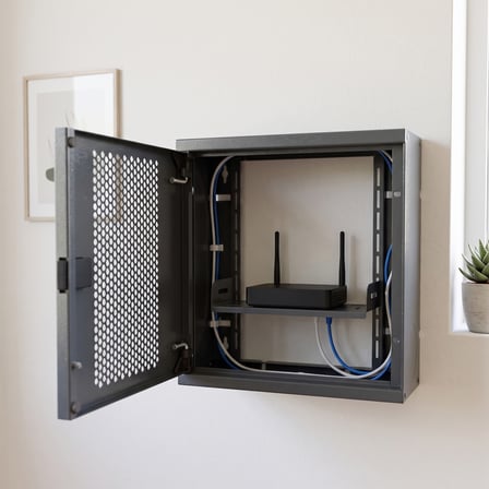 Alfafonet Ziglat 280 Serisi WiFi Box Duvar Tipi Modem ve WiFi Kutusu 280x120x280 mm Antrasit Gri | Perfore Metal Kapak | Montajlı
