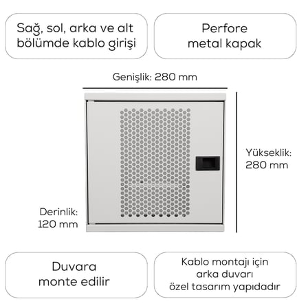 Alfafonet Ziglat 280 Serisi WiFi Box Duvar Tipi Modem ve WiFi Kutusu 280x120x280 mm Mat Beyaz | Perfore Metal Kapak | Montajlı