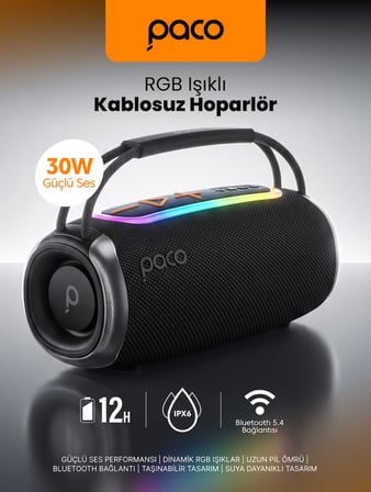 Dossimo Paco 30W Güçlü Ses BT Aux USB TF Card Çoklu Bağlantılı Suya Dayanıklı Speaker Hoparlör Ses Bombası