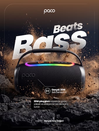 Dossimo Paco 30W Güçlü Ses BT Aux USB TF Card Çoklu Bağlantılı Suya Dayanıklı Speaker Hoparlör Ses Bombası