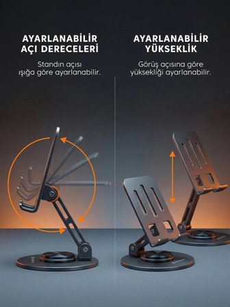 Dossimo Hold 360 Metal Dönebilen Ayarlanabilir Kaymaz Tabanlı Taşınabilir Katlanabilir Telefon ve Tablet Tutucu