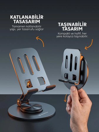 Dossimo Hold 360 Metal Dönebilen Ayarlanabilir Kaymaz Tabanlı Taşınabilir Katlanabilir Telefon ve Tablet Tutucu