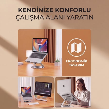 Laptop Notebook Tablet İçin Metal Stand Ayarlanabilen 360 Derece Dönebilen Ergonomik